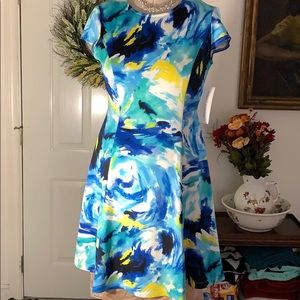 Colorful cap sleeve fit & flair dress